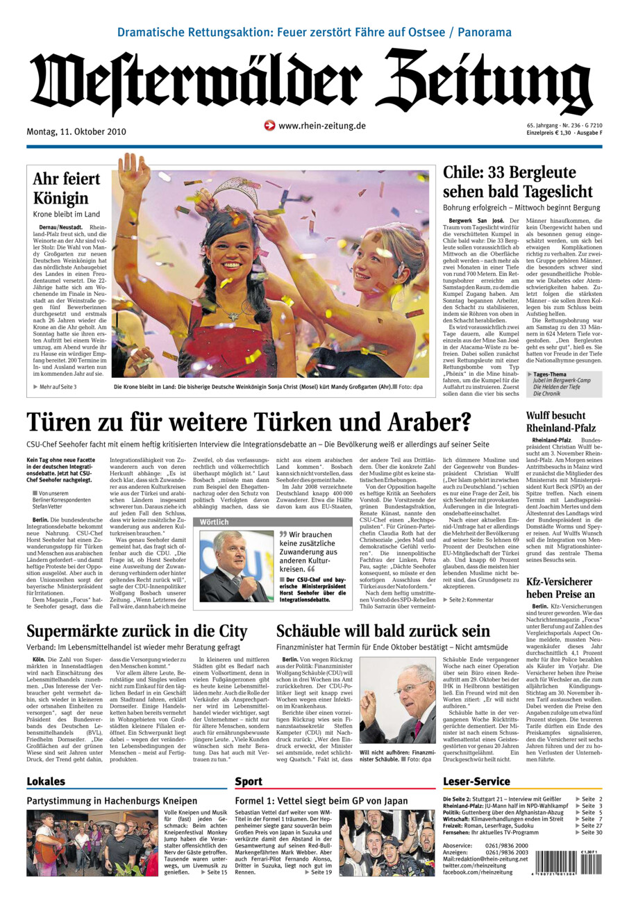 Westerwälder Zeitung vom Montag, 11.10.2010
