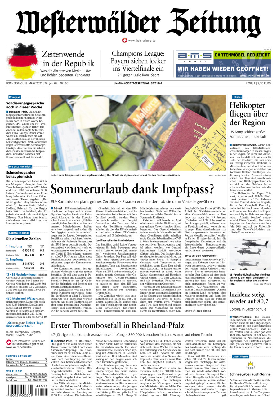 Westerwälder Zeitung vom Donnerstag, 18.03.2021