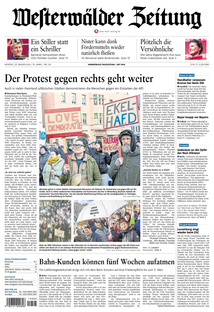 Westerwälder Zeitung vom Montag, 29.01.2024