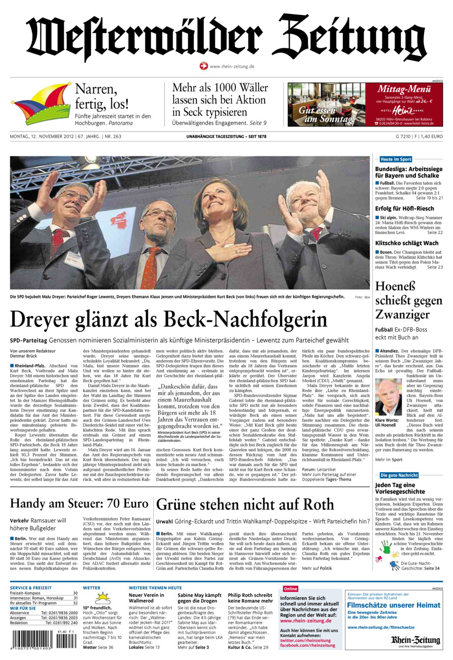 Westerwälder Zeitung vom Montag, 12.11.2012