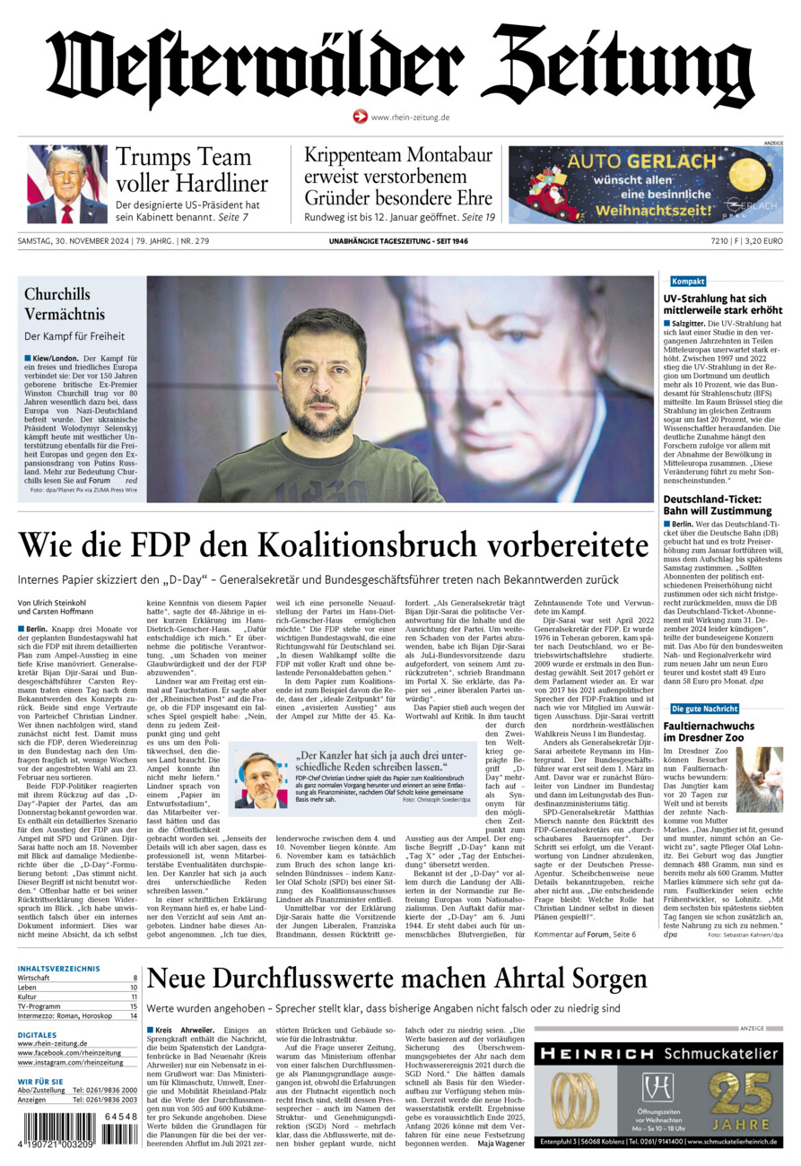 Westerwälder Zeitung vom Samstag, 30.11.2024