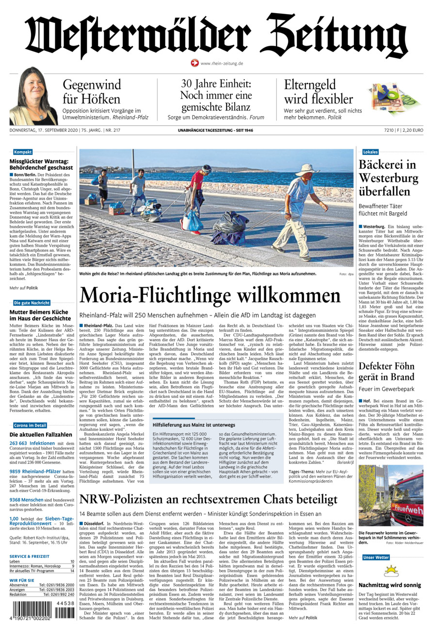 Westerwälder Zeitung vom Donnerstag, 17.09.2020