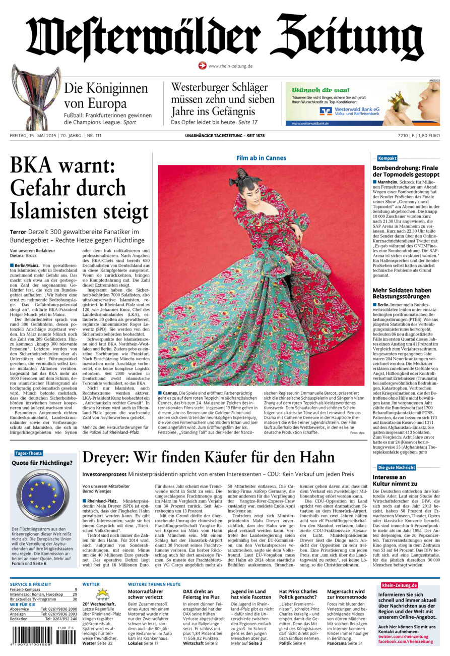 Westerwälder Zeitung vom Freitag, 15.05.2015