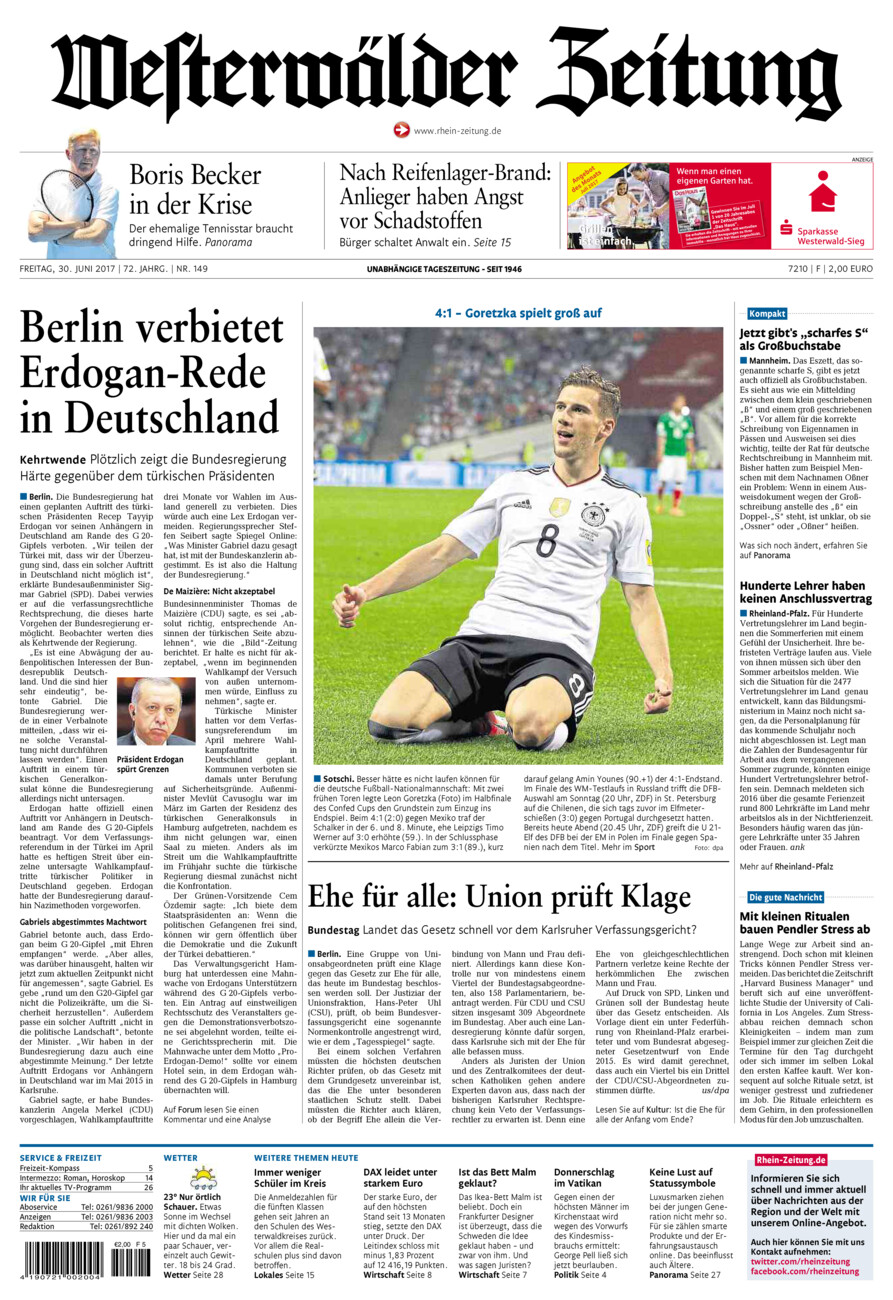 Westerwälder Zeitung vom Freitag, 30.06.2017