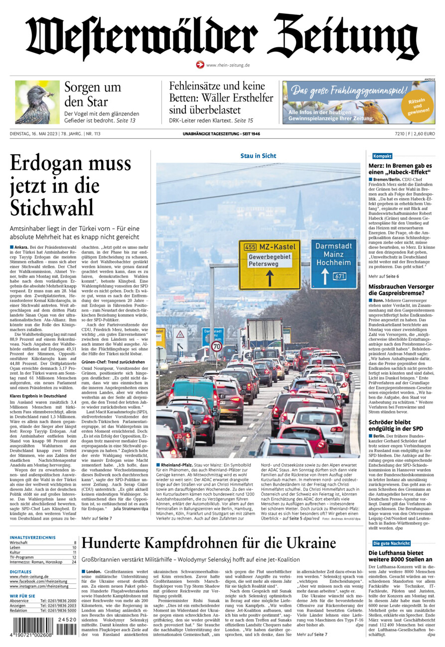 Westerwälder Zeitung vom Dienstag, 16.05.2023