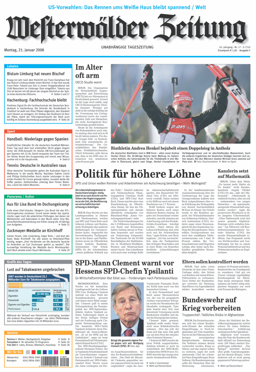 Westerwälder Zeitung vom Montag, 21.01.2008
