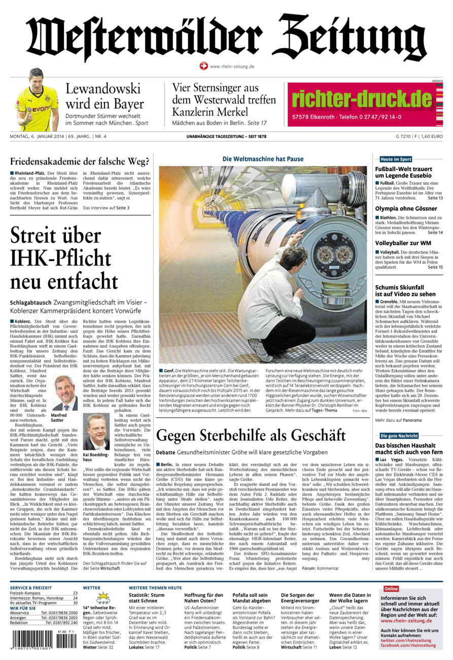Westerwälder Zeitung vom Montag, 06.01.2014