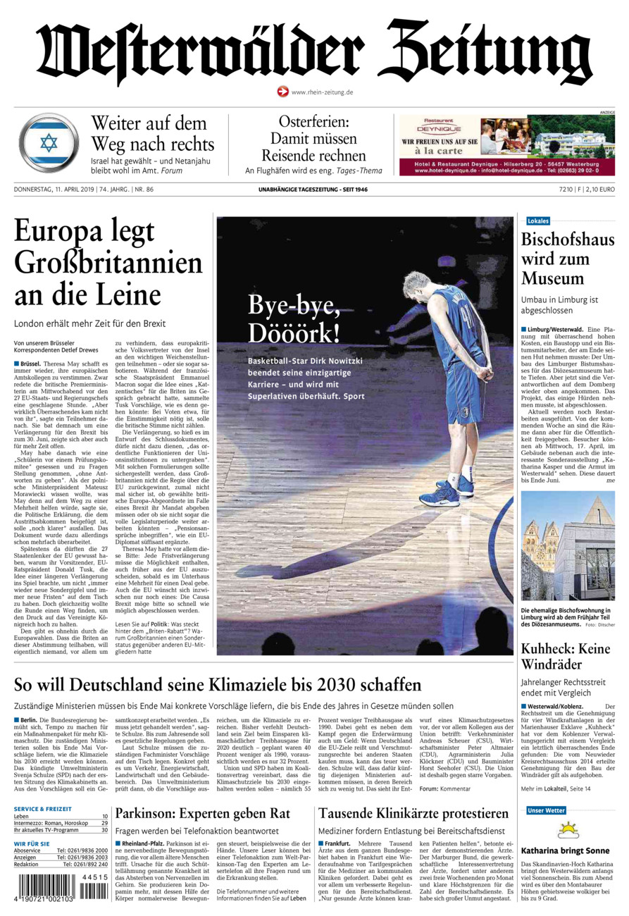 Westerwälder Zeitung vom Donnerstag, 11.04.2019