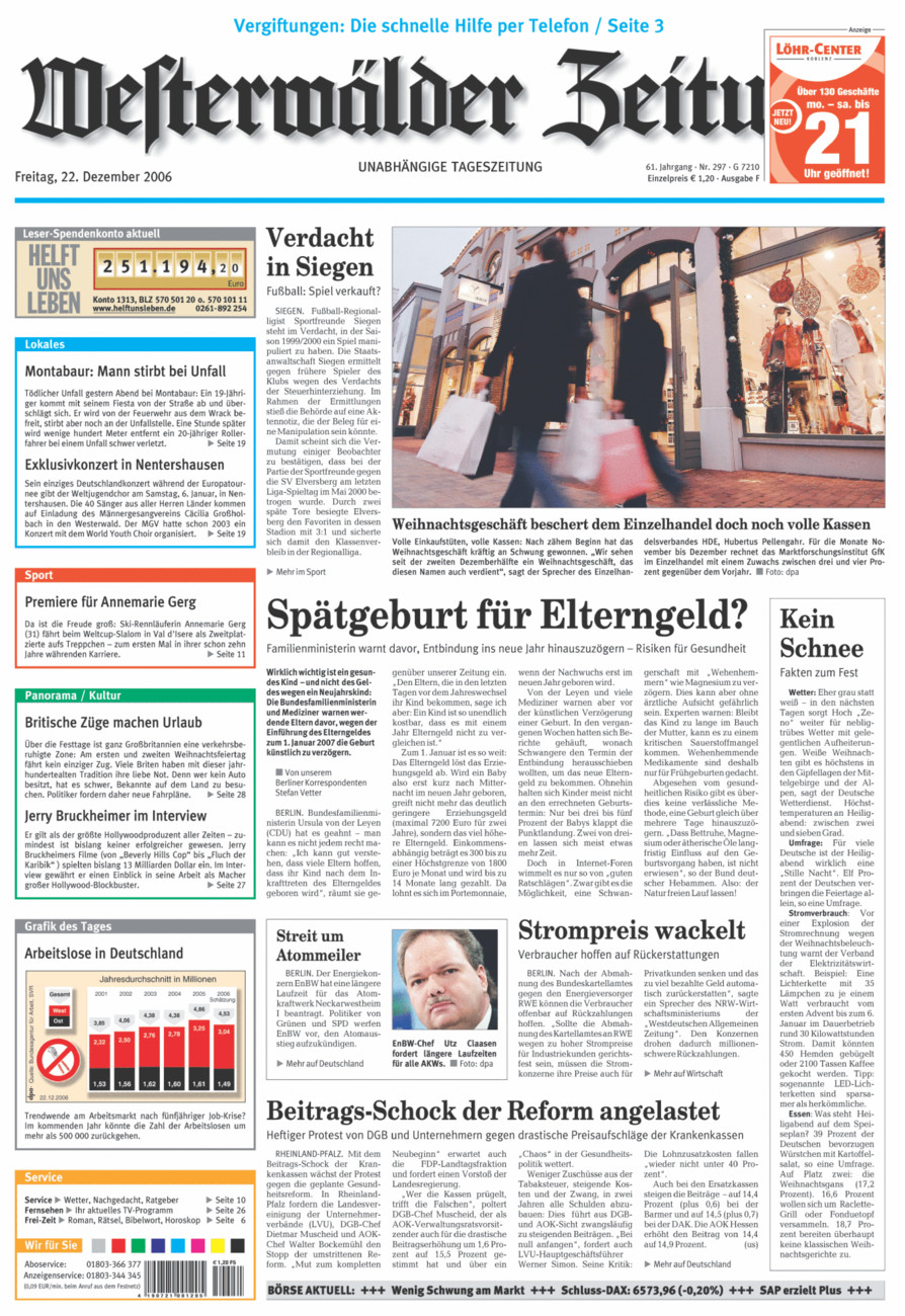 Westerwälder Zeitung vom Freitag, 22.12.2006