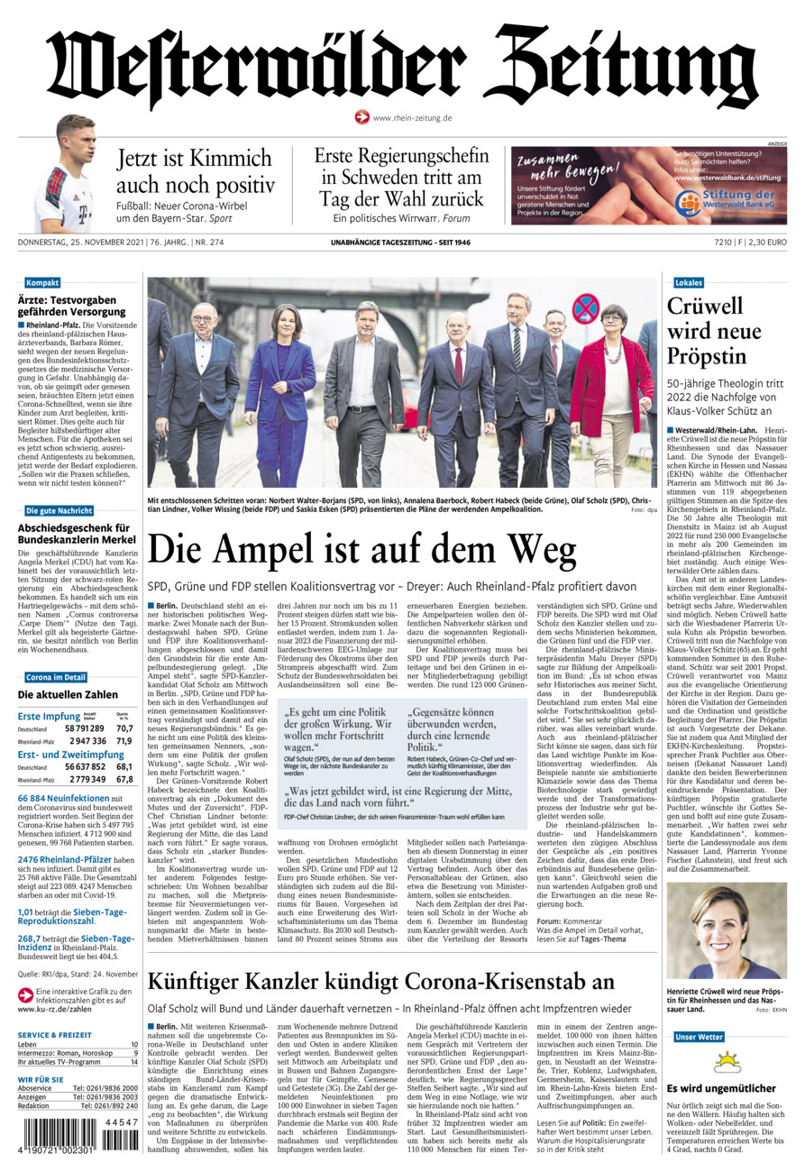 Westerwälder Zeitung vom Donnerstag, 25.11.2021