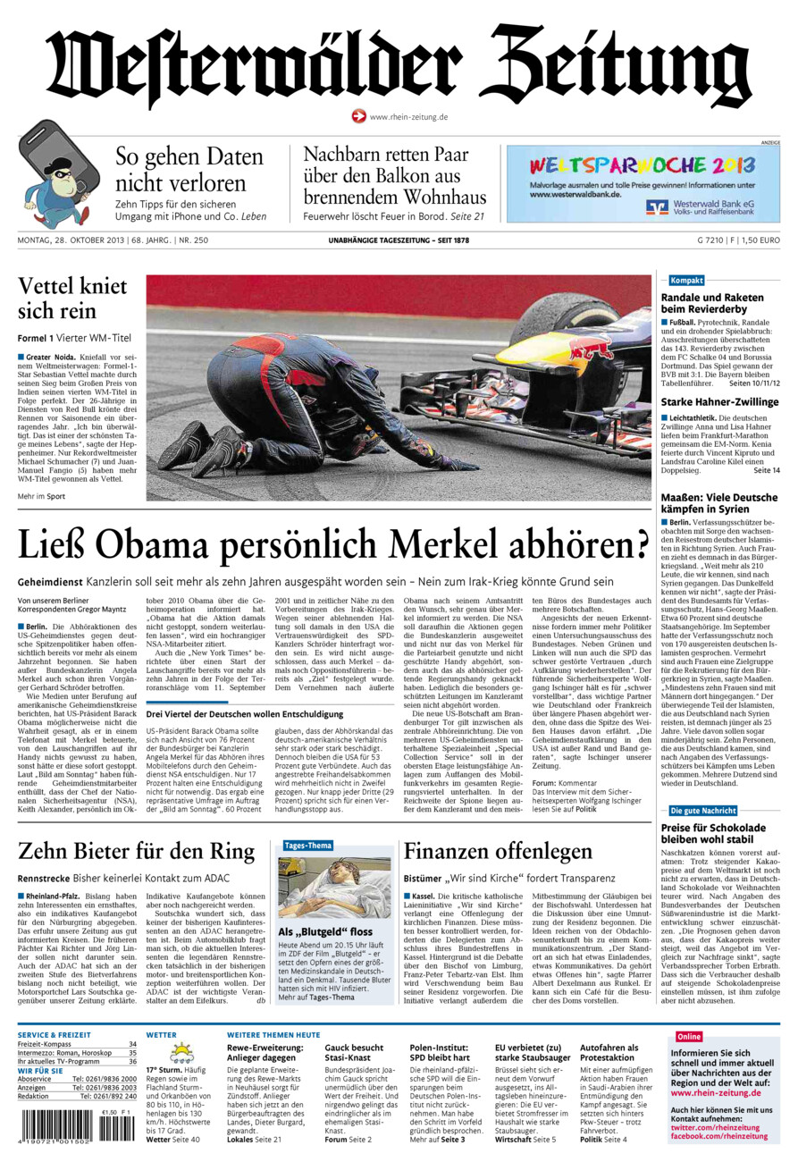 Westerwälder Zeitung vom Montag, 28.10.2013
