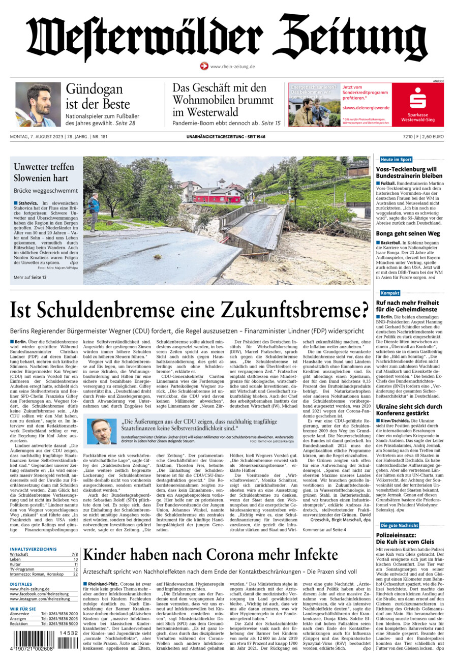 Westerwälder Zeitung vom Montag, 07.08.2023