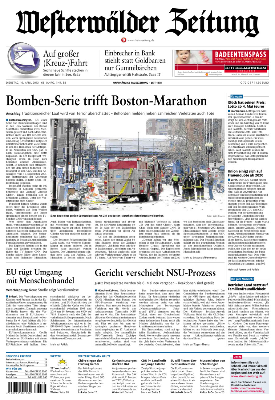 Westerwälder Zeitung vom Dienstag, 16.04.2013