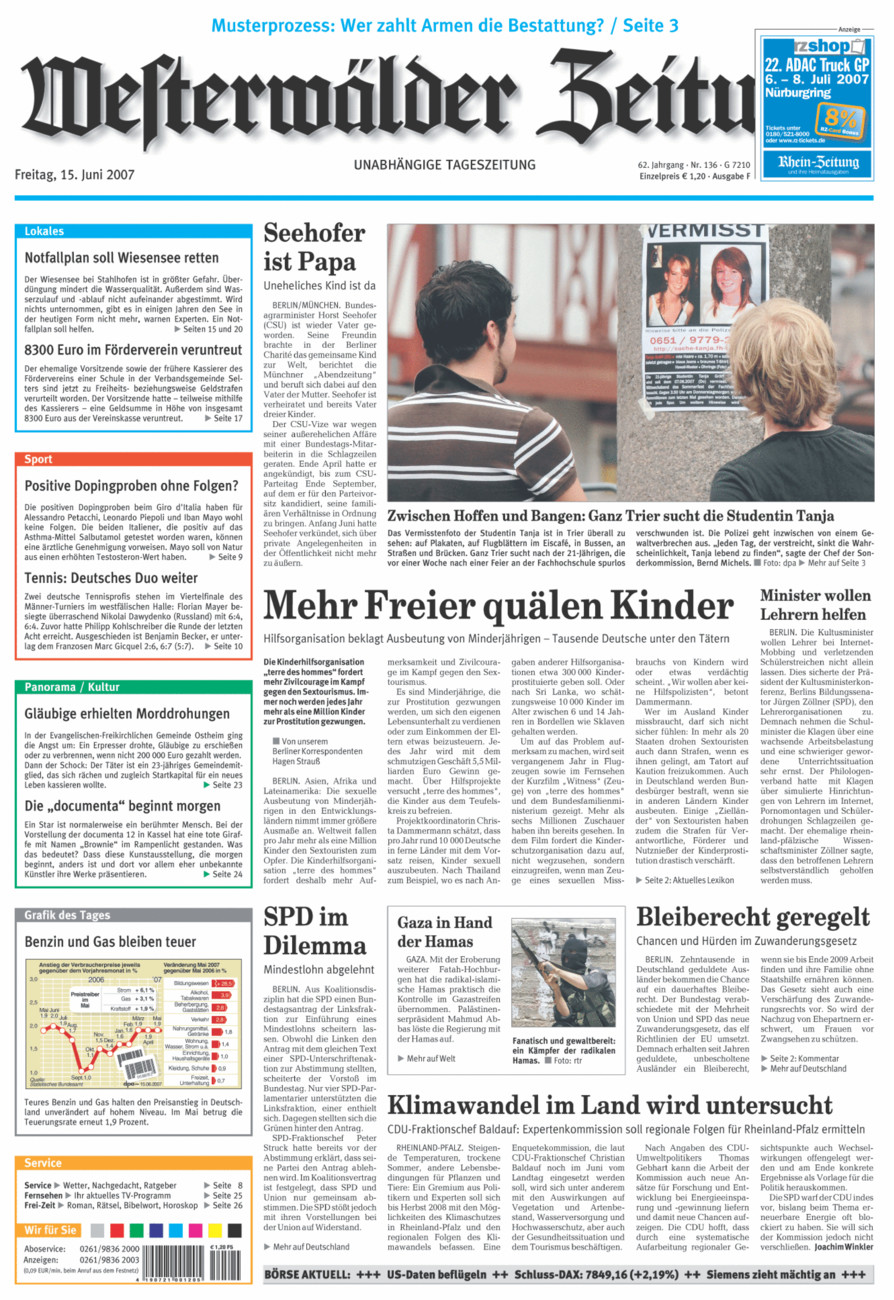 Westerwälder Zeitung vom Freitag, 15.06.2007