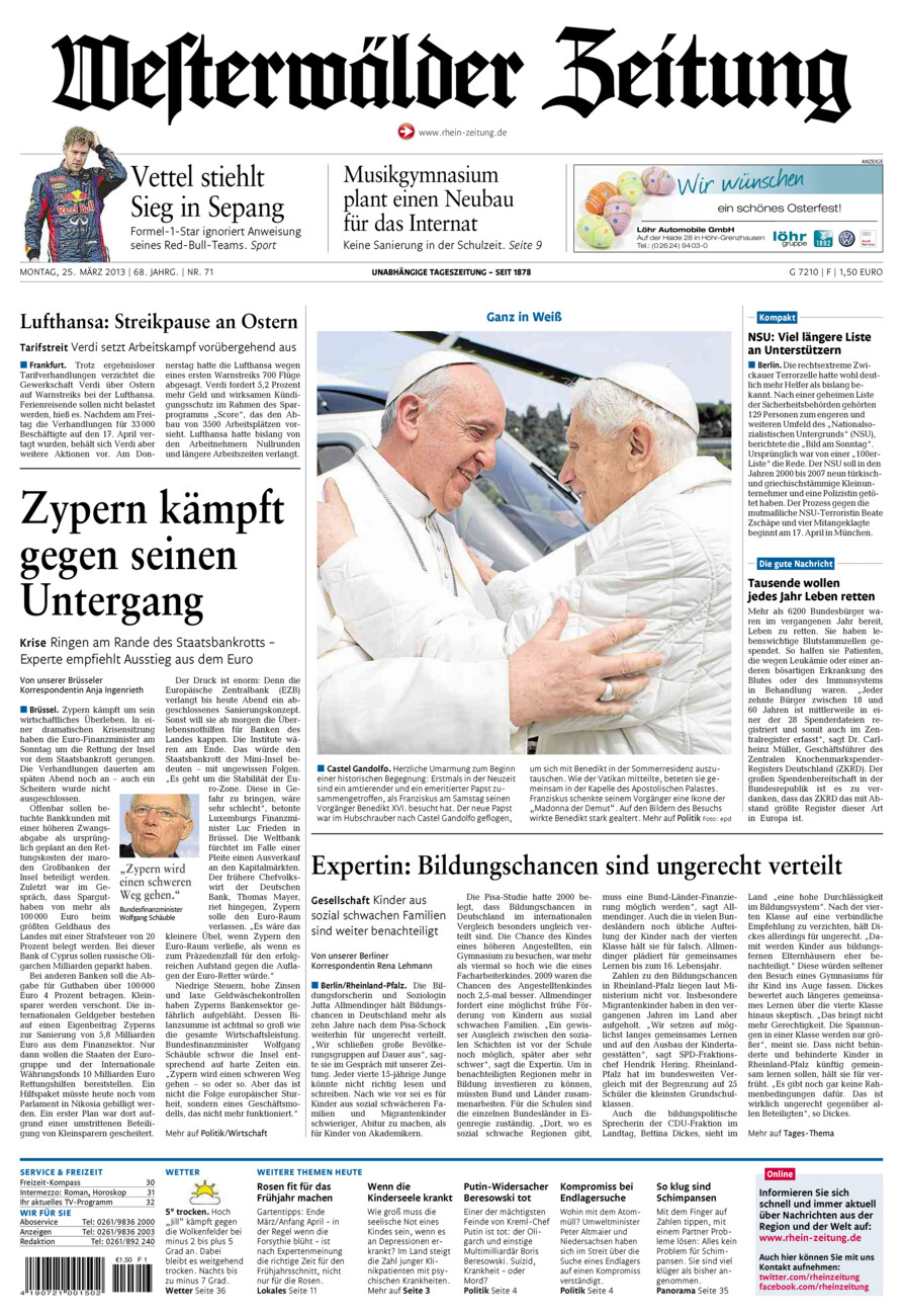 Westerwälder Zeitung vom Montag, 25.03.2013