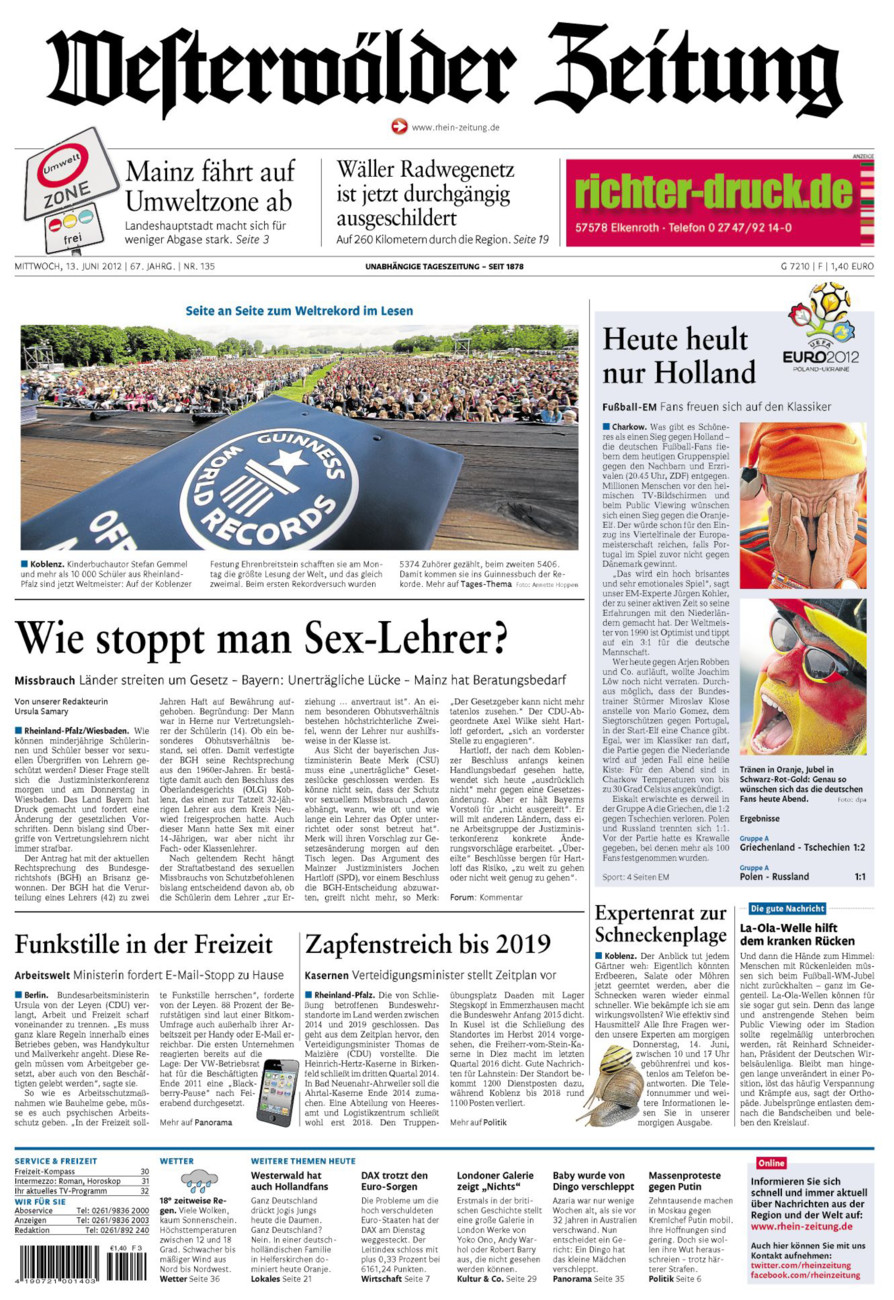 Westerwälder Zeitung vom Mittwoch, 13.06.2012