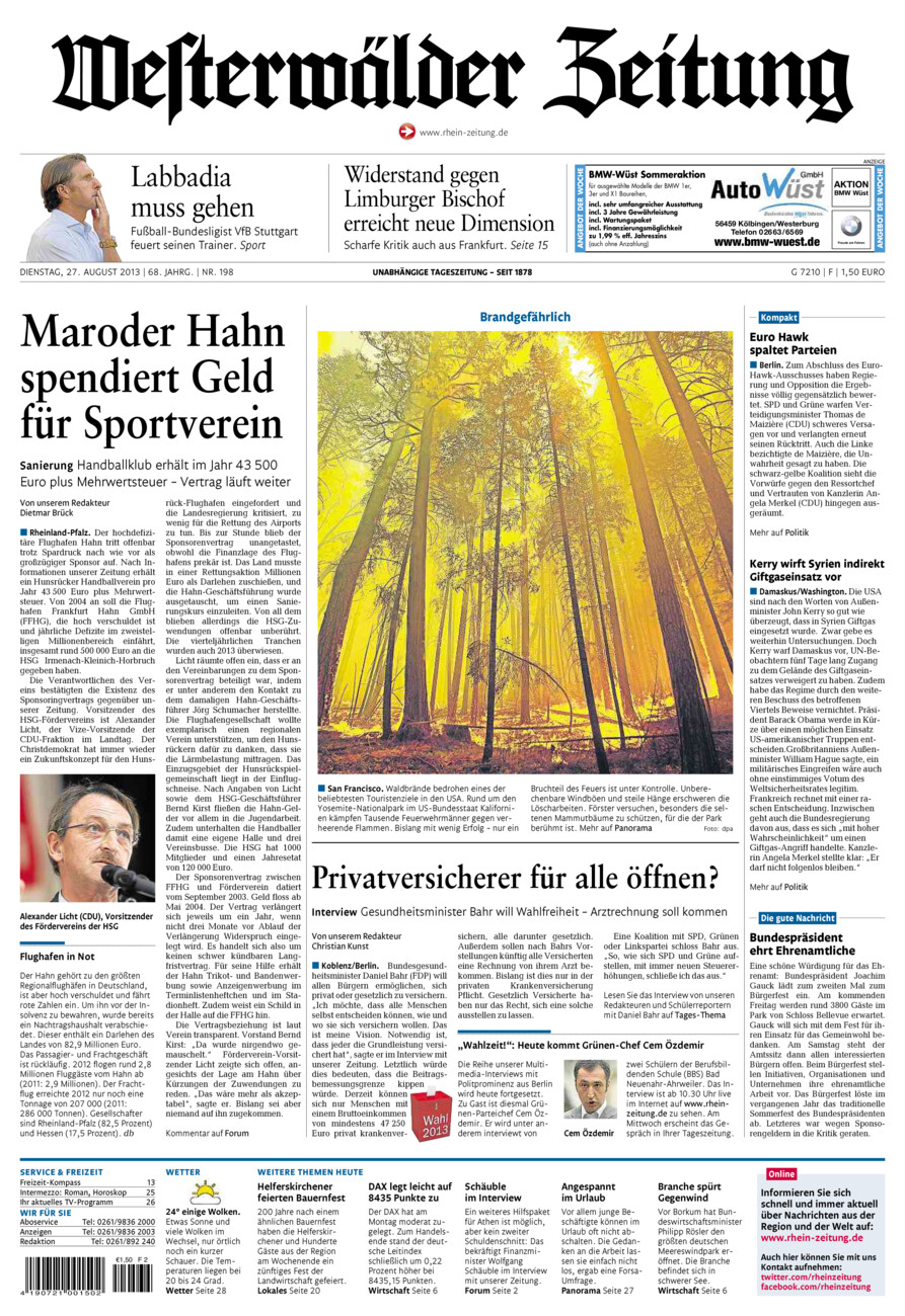 Westerwälder Zeitung vom Dienstag, 27.08.2013