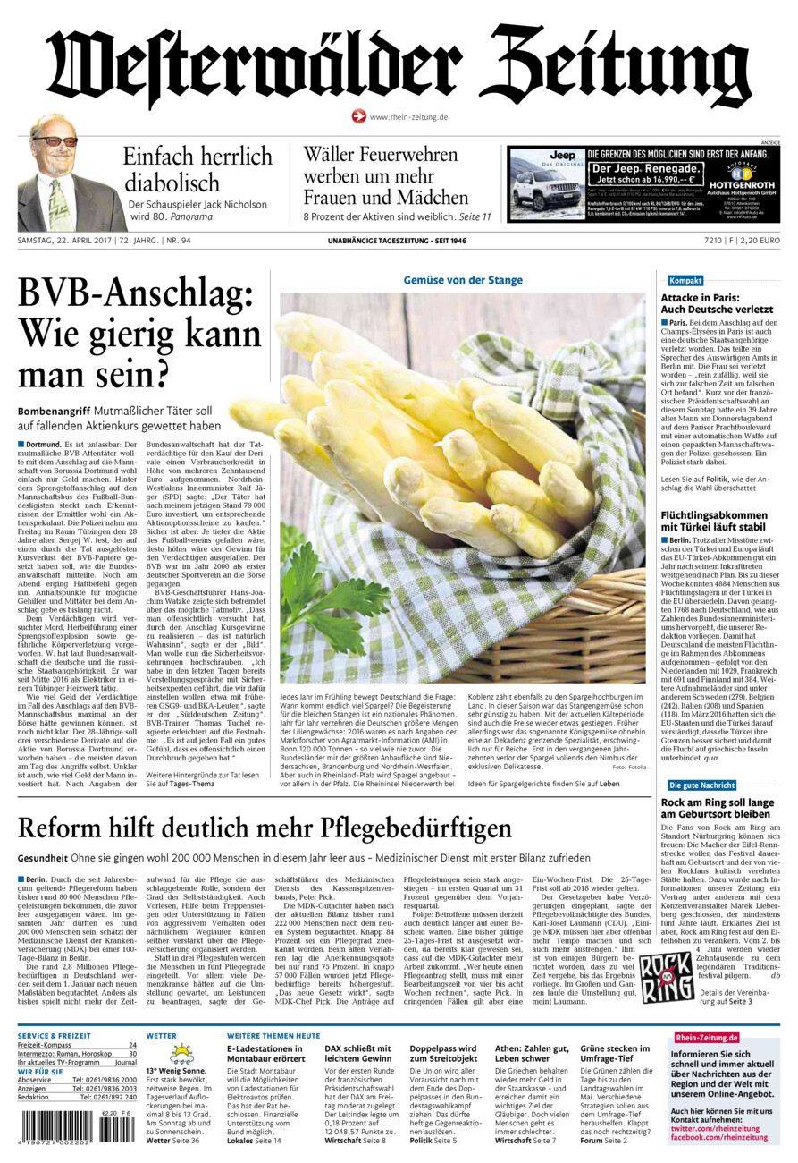 Westerwälder Zeitung vom Samstag, 22.04.2017