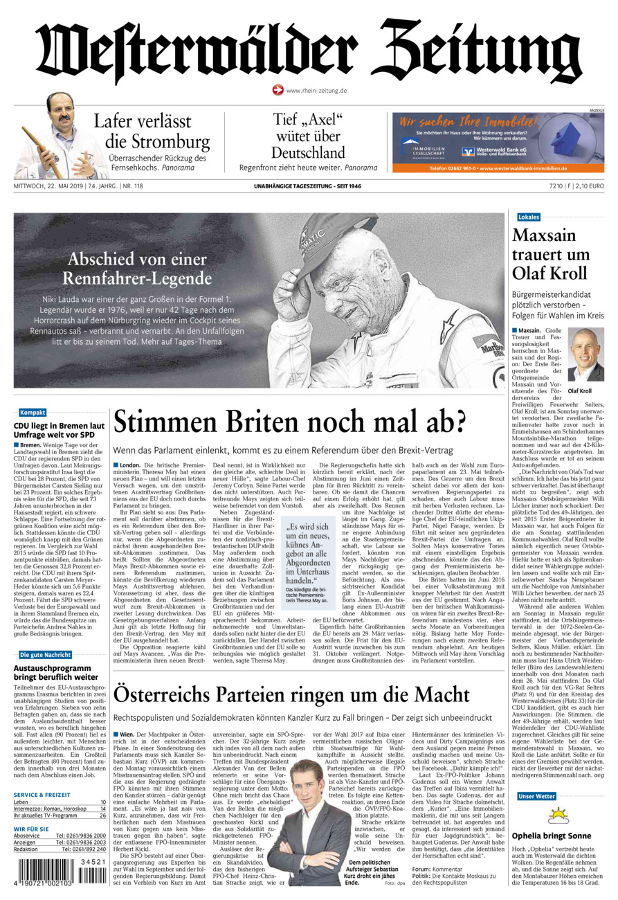 Westerwälder Zeitung vom Mittwoch, 22.05.2019