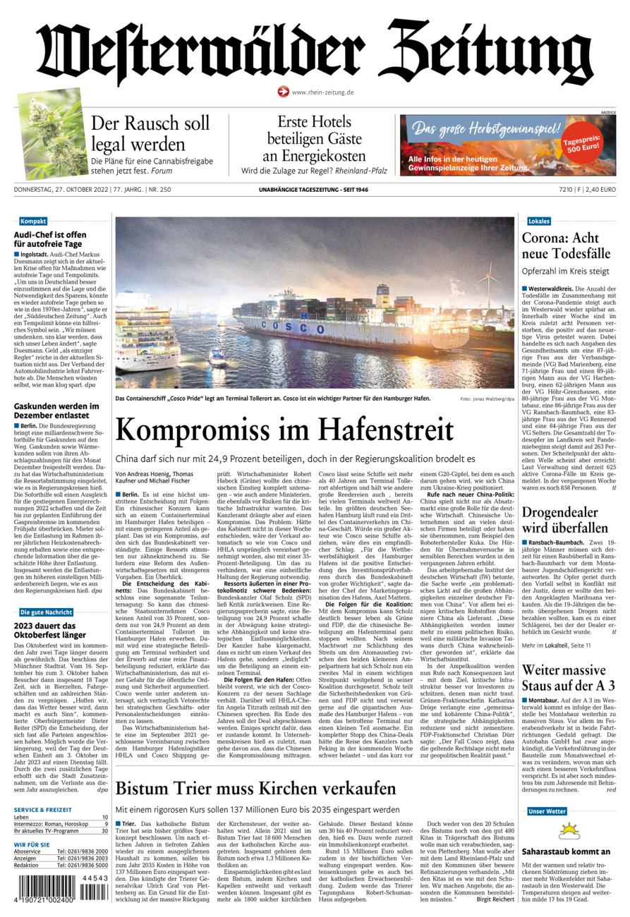 Westerwälder Zeitung vom Donnerstag, 27.10.2022