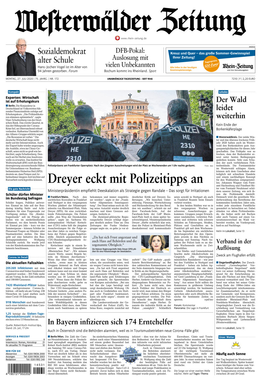 Westerwälder Zeitung vom Montag, 27.07.2020