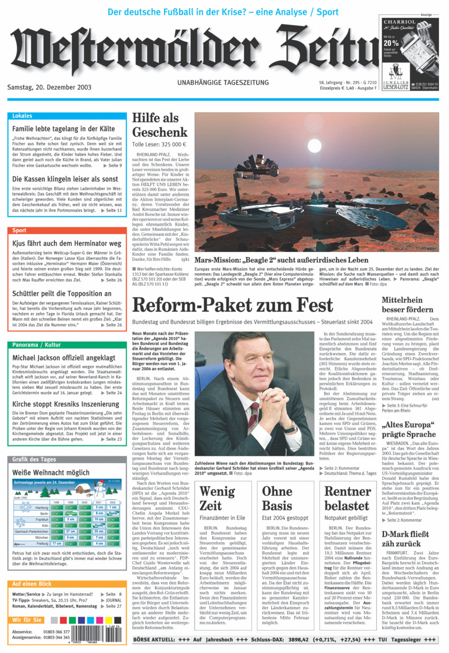 Westerwälder Zeitung vom Samstag, 20.12.2003