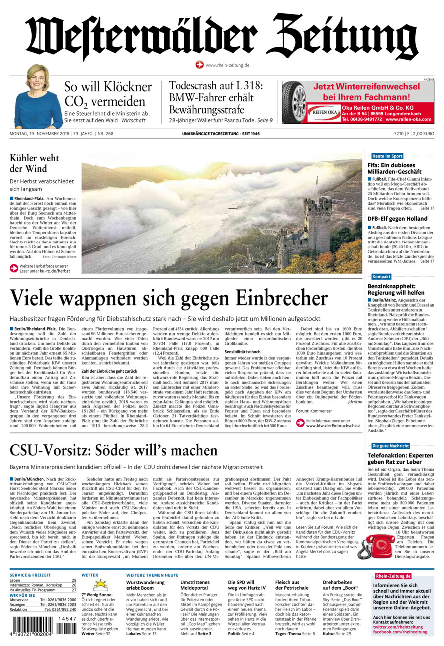 Westerwälder Zeitung vom Montag, 19.11.2018