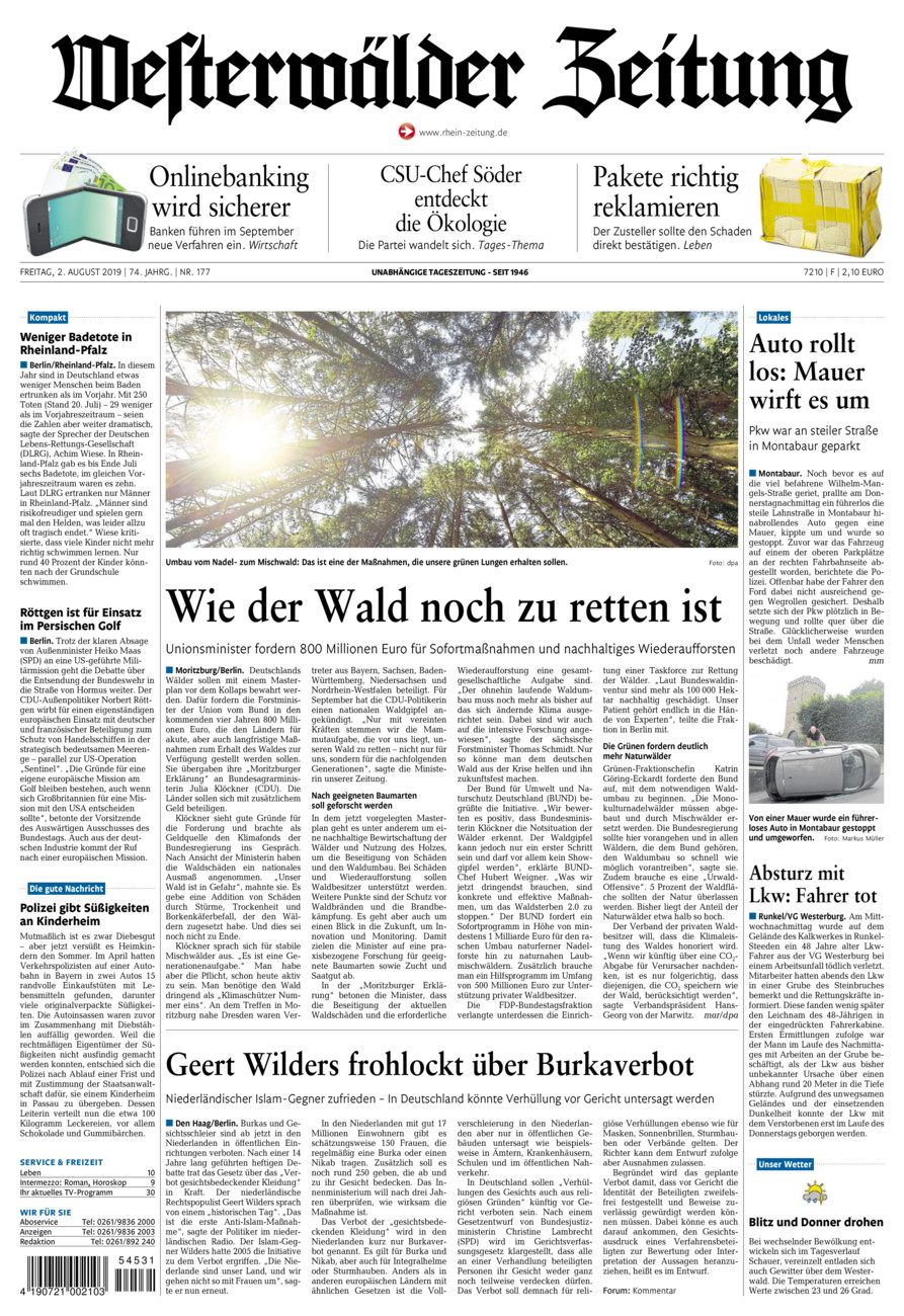 Westerwälder Zeitung vom Freitag, 02.08.2019