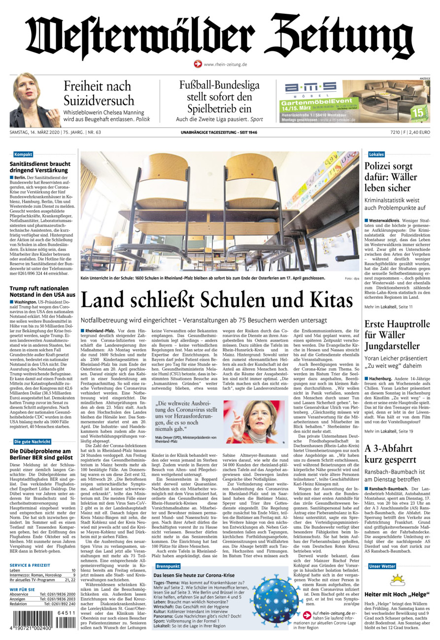 Westerwälder Zeitung vom Samstag, 14.03.2020