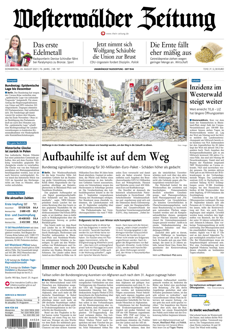 Westerwälder Zeitung vom Donnerstag, 26.08.2021