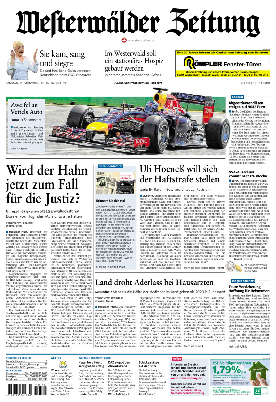 Westerwälder Zeitung vom Samstag, 15.03.2014