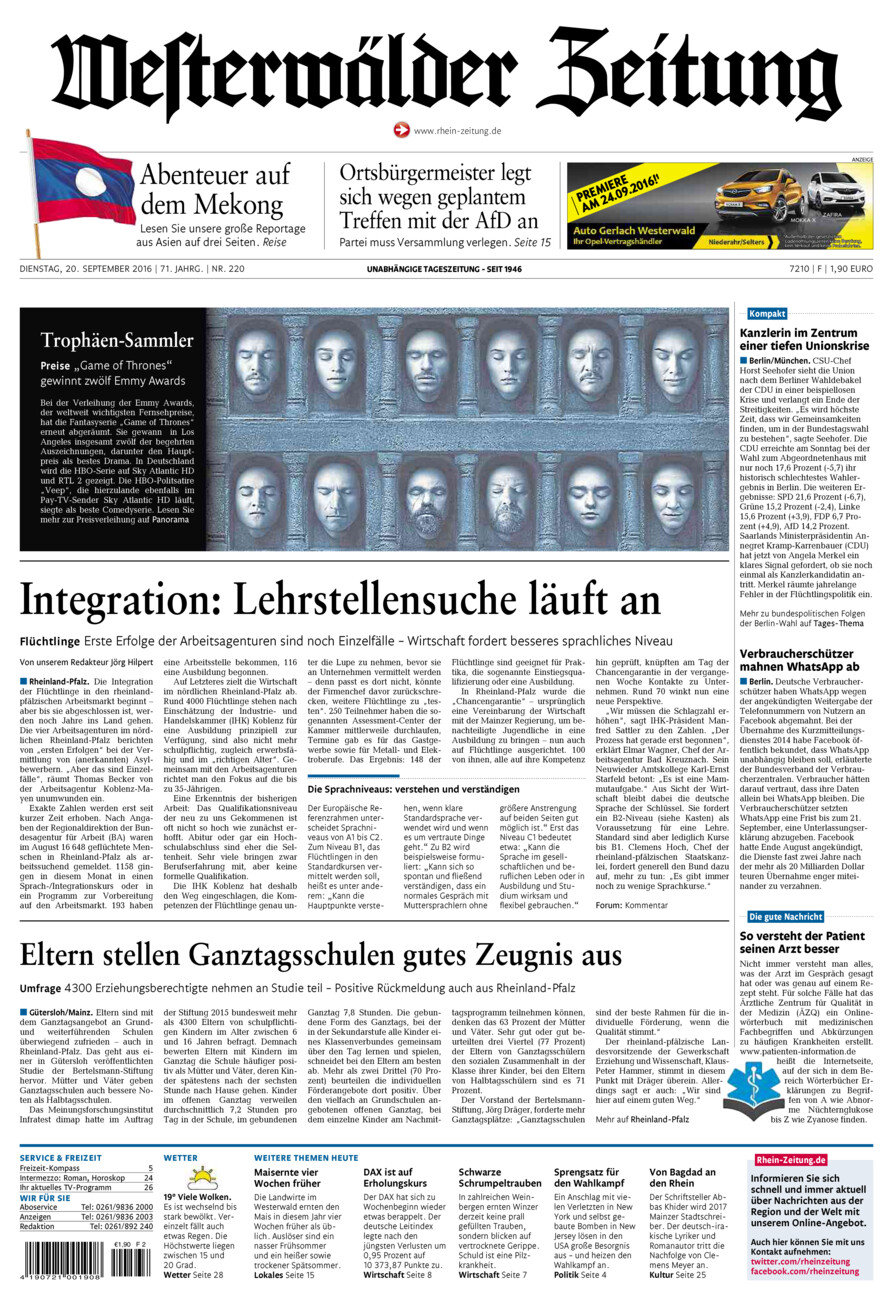 Westerwälder Zeitung vom Dienstag, 20.09.2016