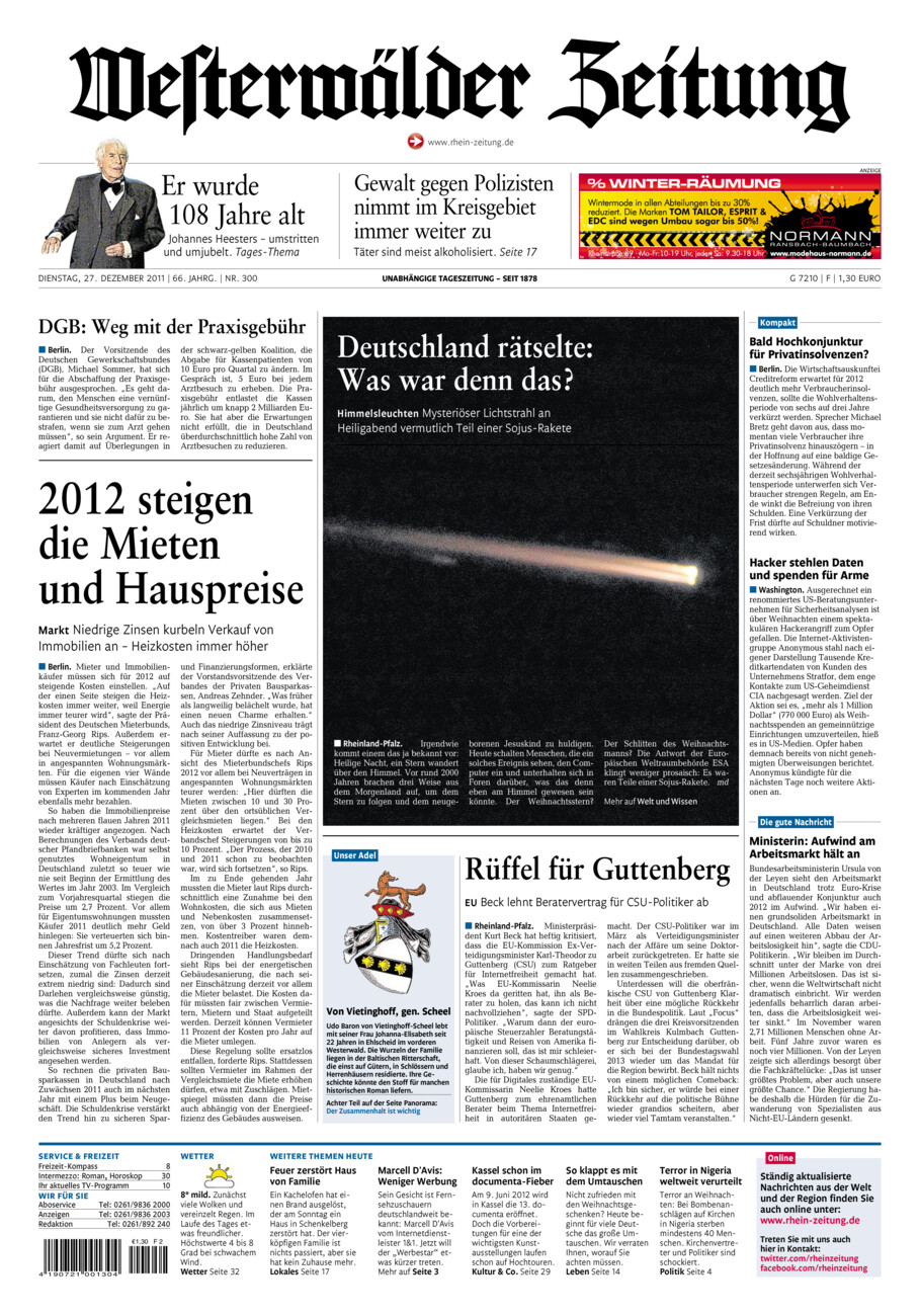 Westerwälder Zeitung vom Dienstag, 27.12.2011