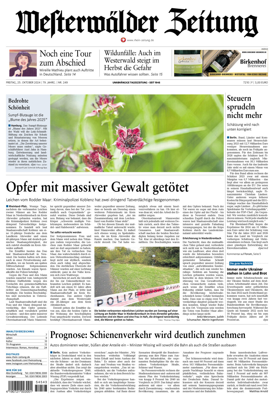 Westerwälder Zeitung vom Freitag, 25.10.2024