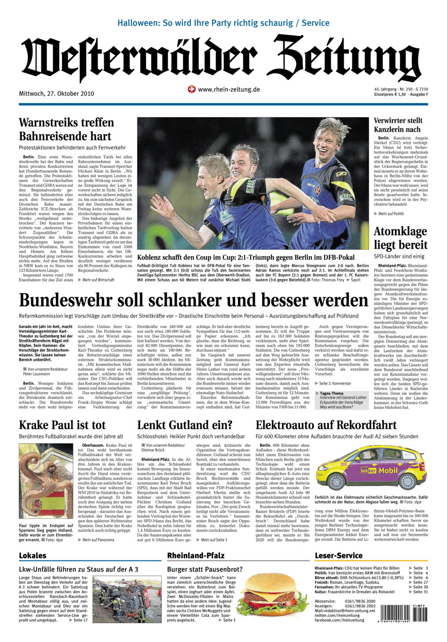 Westerwälder Zeitung vom Mittwoch, 27.10.2010