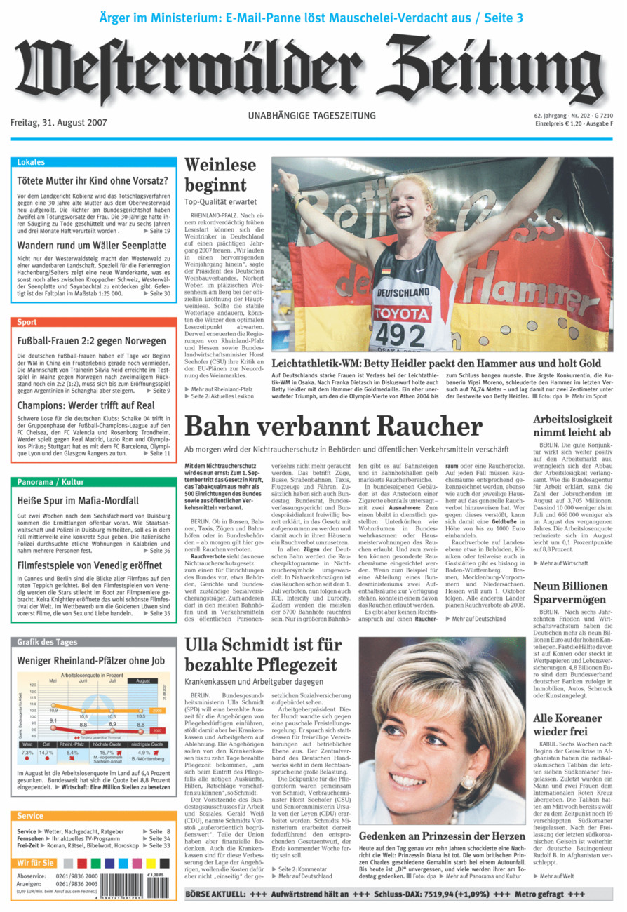Westerwälder Zeitung vom Freitag, 31.08.2007