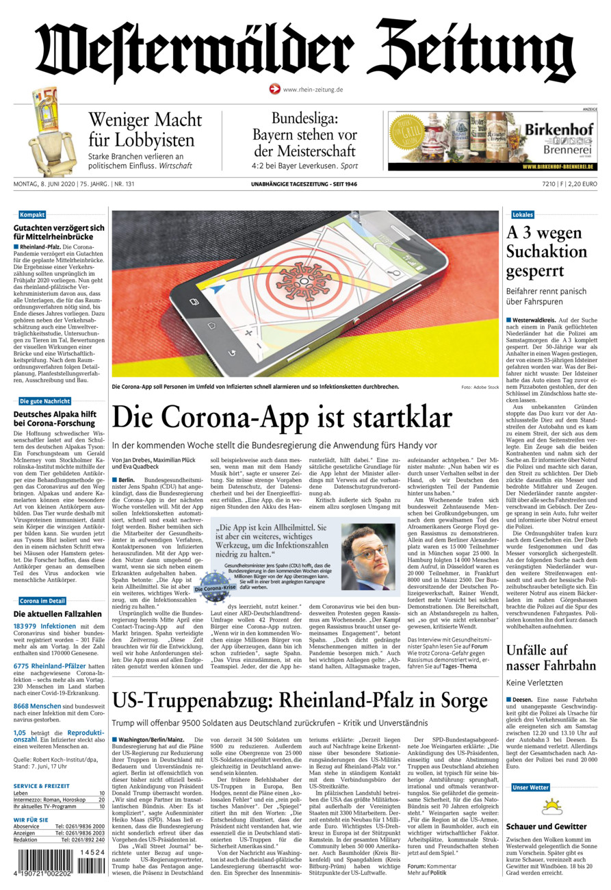 Westerwälder Zeitung vom Montag, 08.06.2020