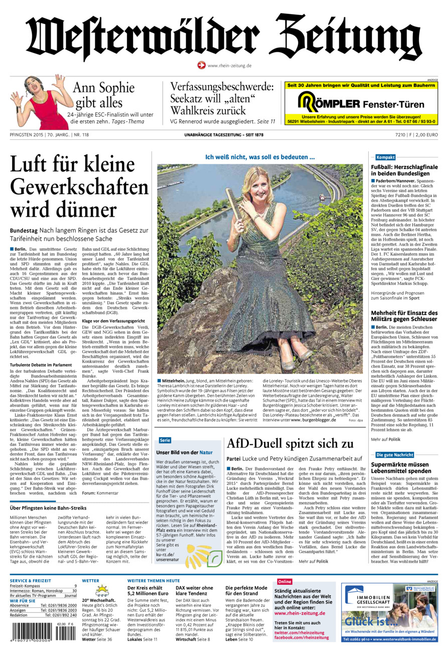 Westerwälder Zeitung vom Samstag, 23.05.2015