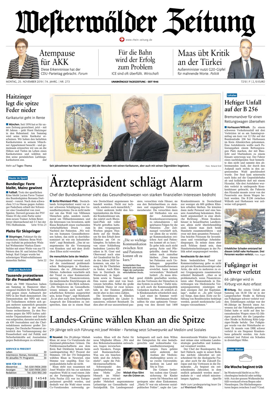 Westerwälder Zeitung vom Montag, 25.11.2019