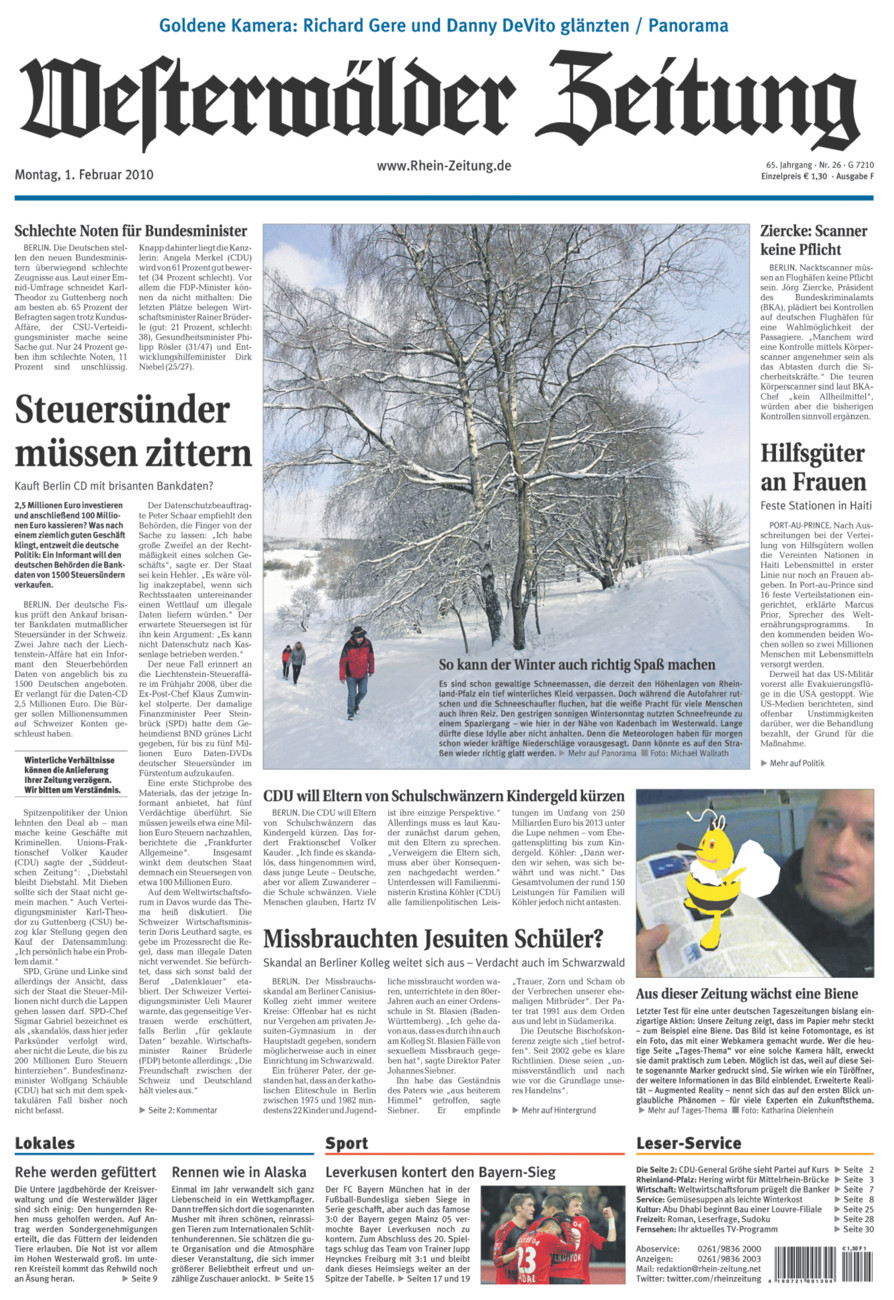 Westerwälder Zeitung vom Montag, 01.02.2010