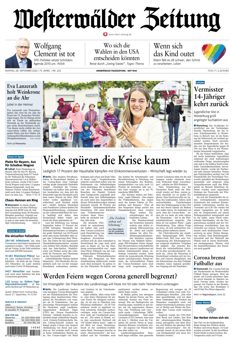 Westerwälder Zeitung vom Montag, 28.09.2020