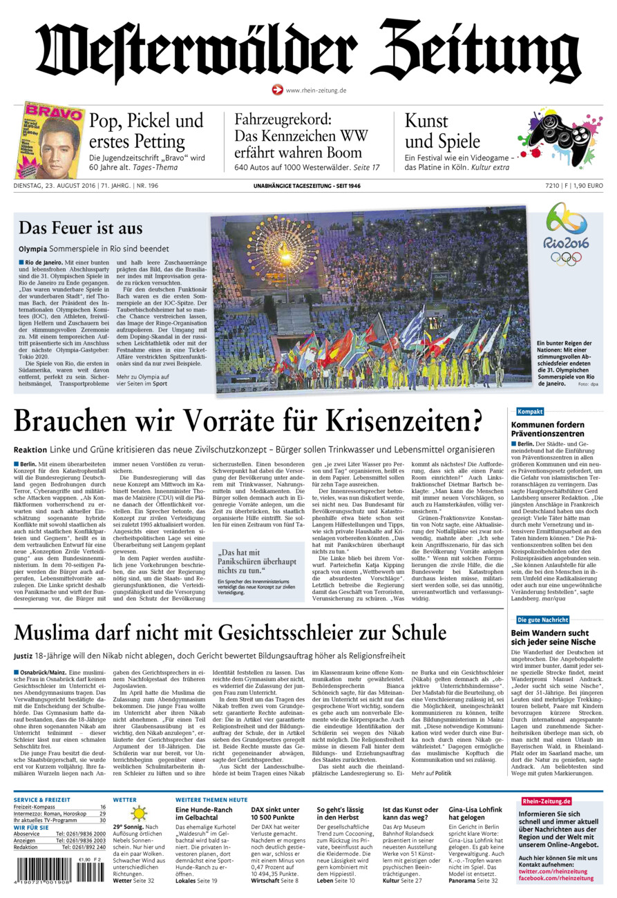Westerwälder Zeitung vom Dienstag, 23.08.2016