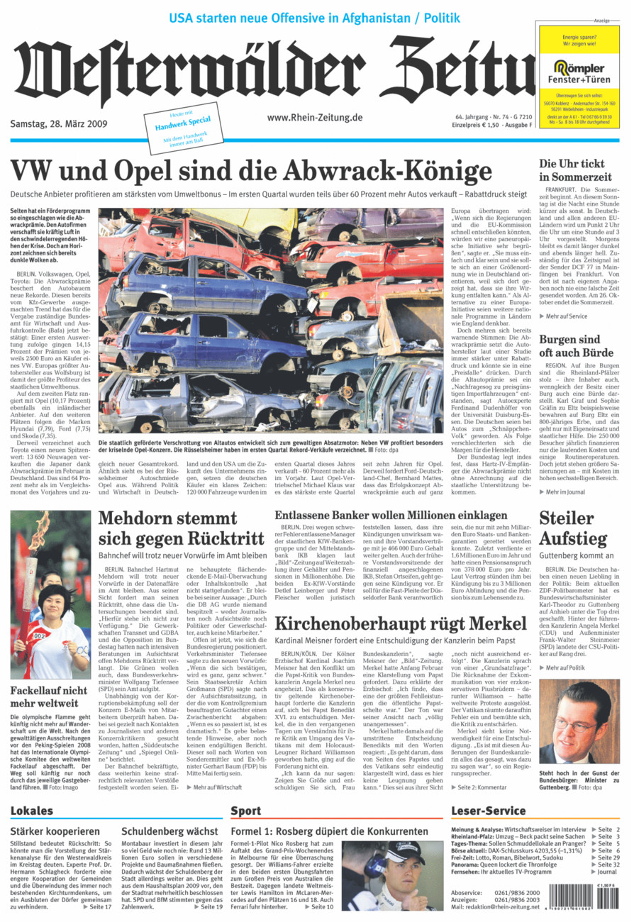 Westerwälder Zeitung vom Samstag, 28.03.2009