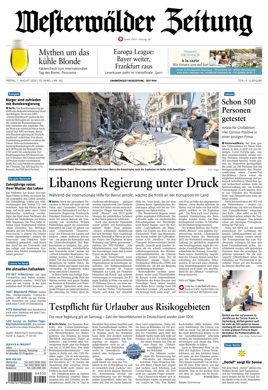 Westerwälder Zeitung vom Freitag, 07.08.2020