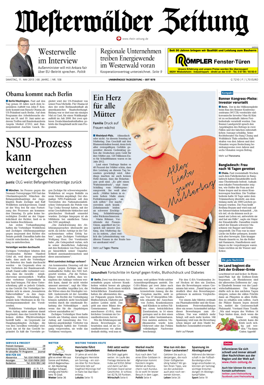 Westerwälder Zeitung vom Samstag, 11.05.2013