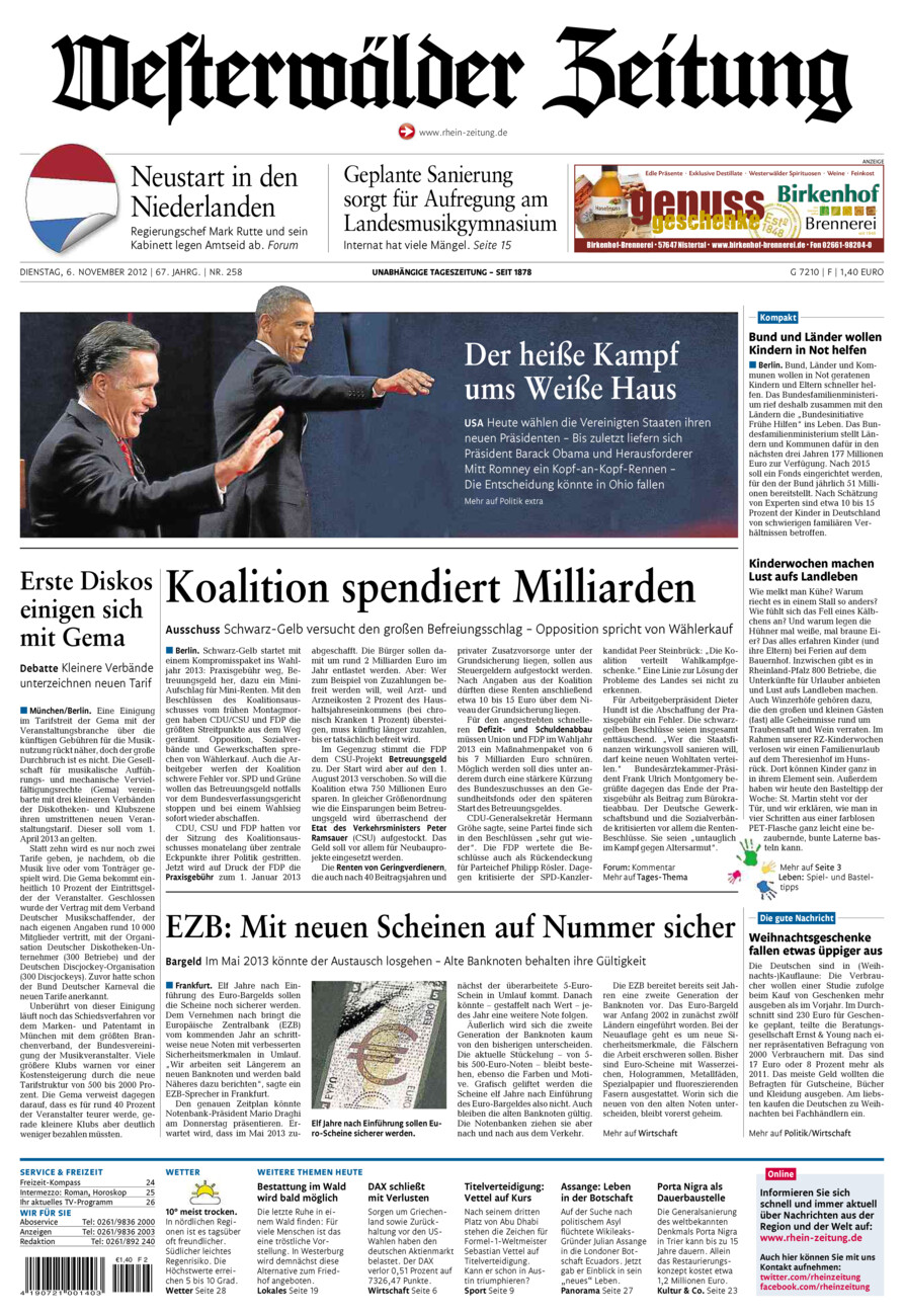 Westerwälder Zeitung vom Dienstag, 06.11.2012