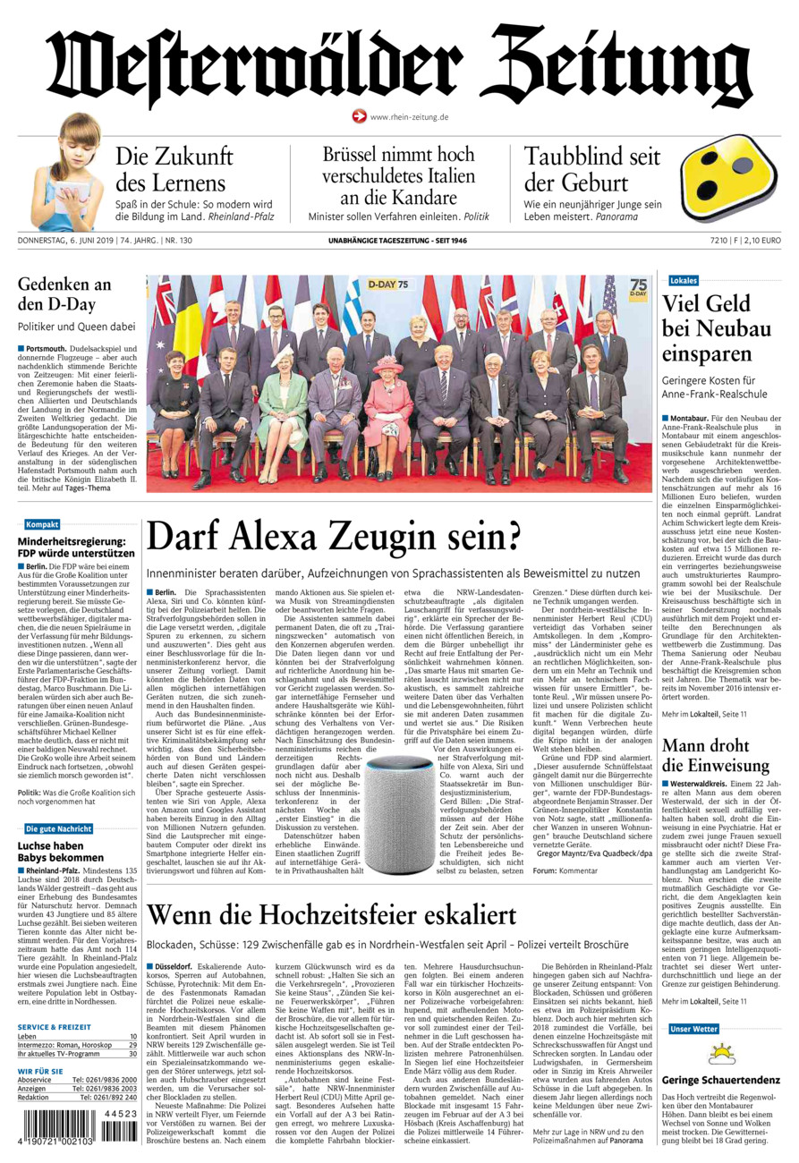 Westerwälder Zeitung vom Donnerstag, 06.06.2019