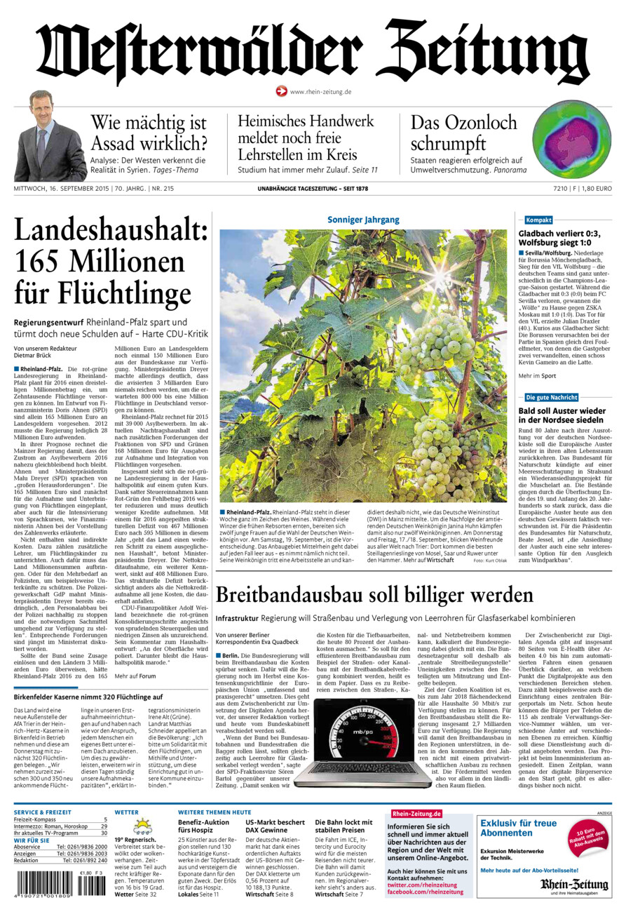 Westerwälder Zeitung vom Mittwoch, 16.09.2015