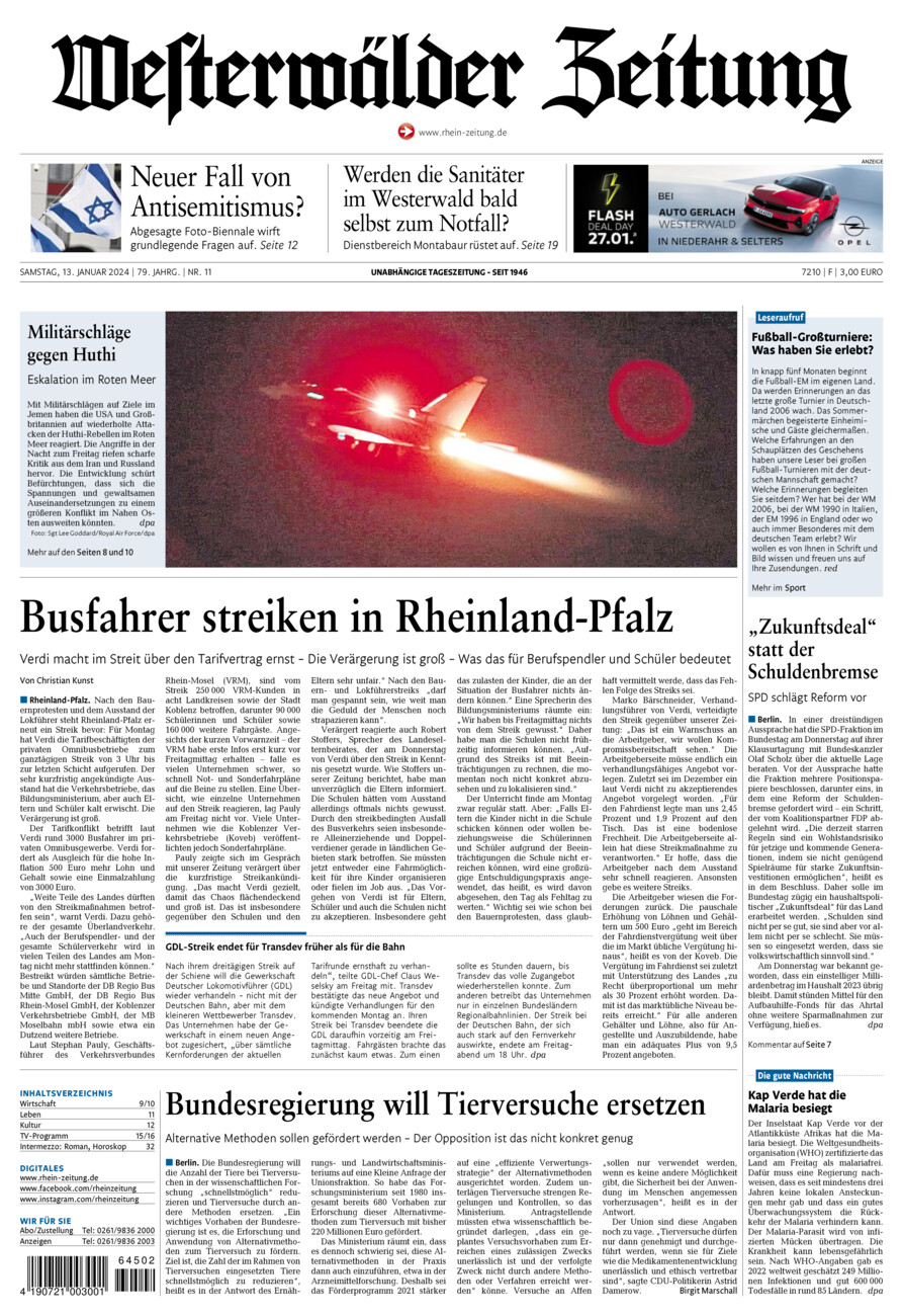 Westerwälder Zeitung vom Samstag, 13.01.2024