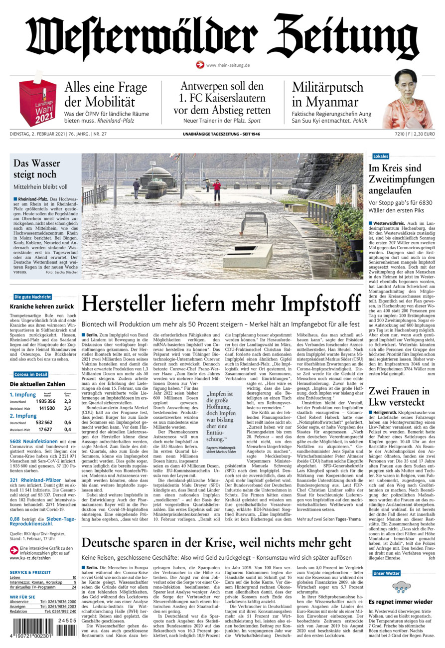 Westerwälder Zeitung vom Dienstag, 02.02.2021